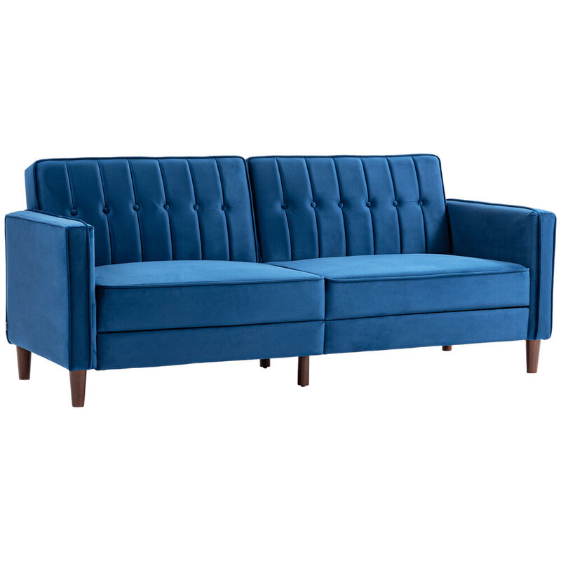 Homcom Blue Sofa 3 Seater Button Velvet Click Clack Back