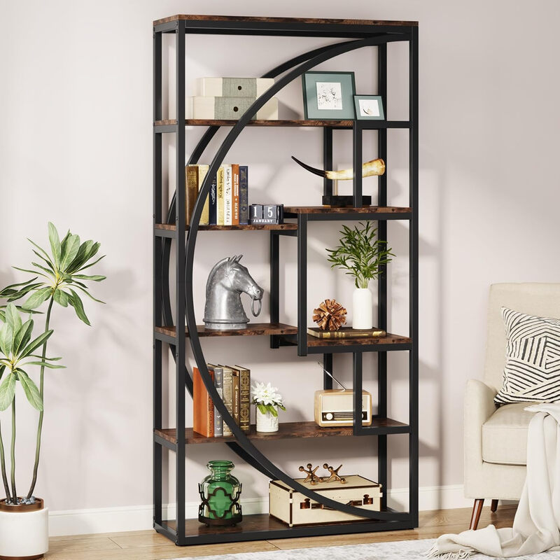 Tribesigns Industrial Bookcase, 180cm High With 5 Floors and 8 Open Storage Racks, Display Shelf Unit For Home Office, Living Room, Vintage Brown