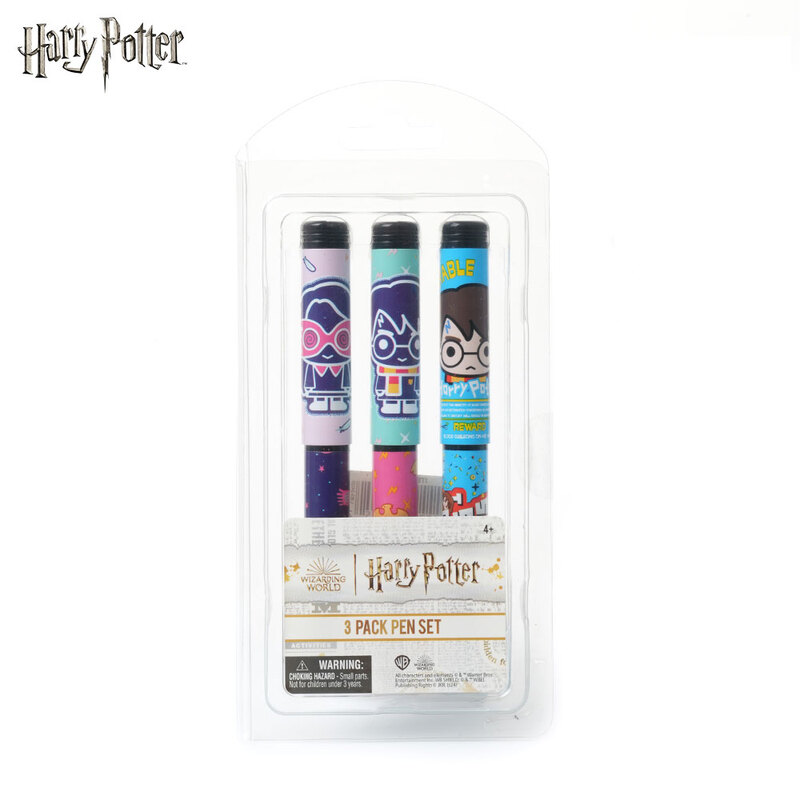 3pcs Harry Potter Stylized Character Pen Set Officially Licensed Cute Blue-Black Ink