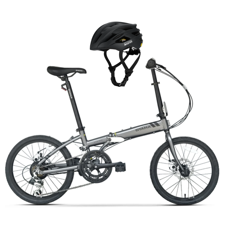 [Campus Commute Bundle] OYAMA-Skyline 500-Faltbaufahrrad Grau + OutdoorMaster Erwachsene MIPS Straßencycling Helme Schwarz M