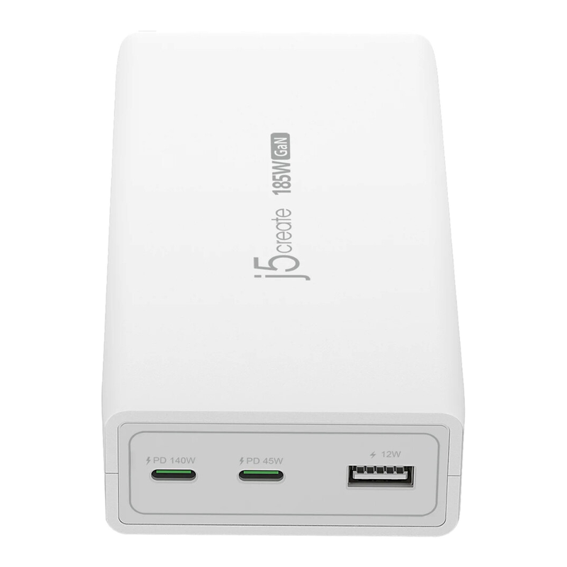 j5create JUP37185W 185W GaN PD 3.1 USB-C® 3-Port Charger-UK, Black