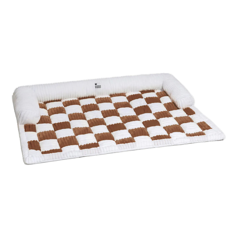 FUNNYFUZZY crèmekleurige vierkante geruite knusse huisdierenmat voor honden en katten, beschermhoes voor meubels, maat M, bruin