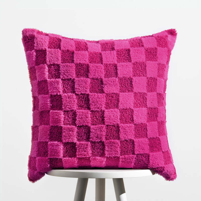 Cushion Check It Square Boucle & Fleece Pinky Crush 45x45cm