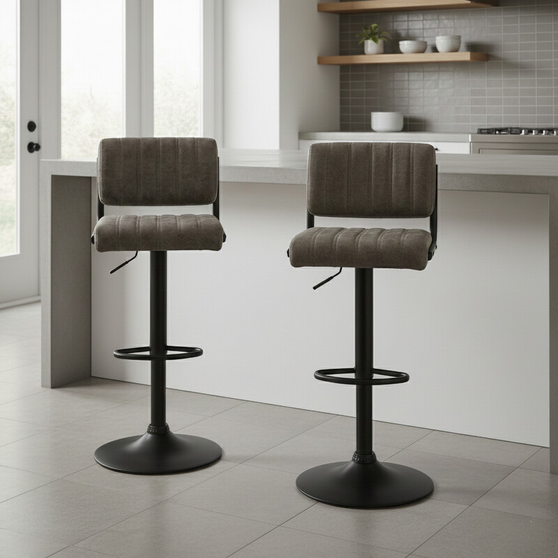 Bar Stools Paris Faux Distressed Leather Adjustable Height Grey 2pcs