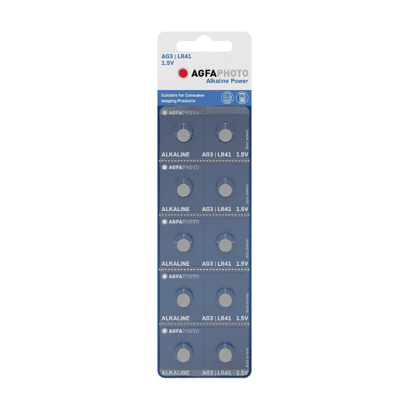 AGFAPHOTO Batterie Alkaline, Knopfzelle, LR41, V3GA, 1,5V Power, Retail-Blister (10er-Pack)