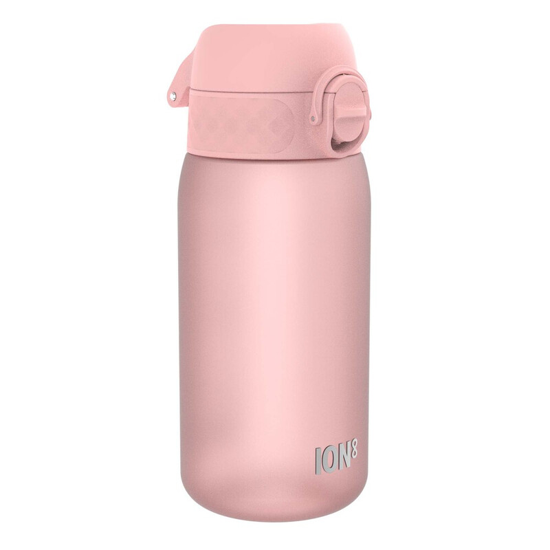 ION8 Waterfles voor kinderen, 350 ml/12 oz, lekvrij, eenvoudig te openen, veilige vergrendeling, vaatwasserbestendig, BPA-vrij, draaggreep, hygiënische flip-dop, eenvoudig te reinigen, geurloos, CO₂-neutraal, roze