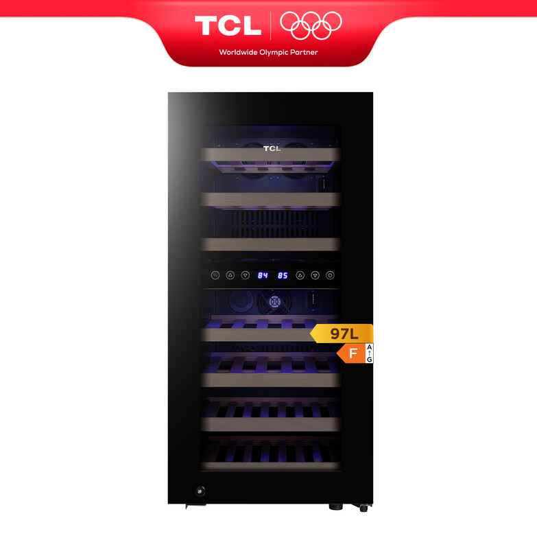 TCL Weinkühlschrank 33 Flaschen, 97 L Glasdoor in Schwarz - Kompakter Wein Klimaschrank für perfekte Lagerung