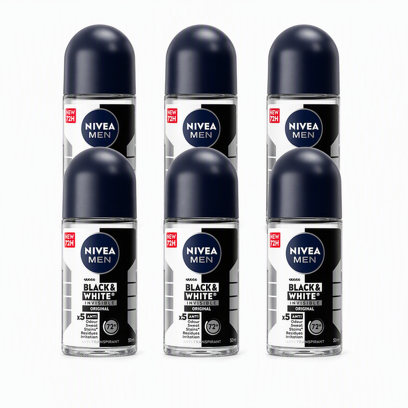 NIVEA Men Black & White Invisible Original Deodorant Roller 50 ml (6-Pack)