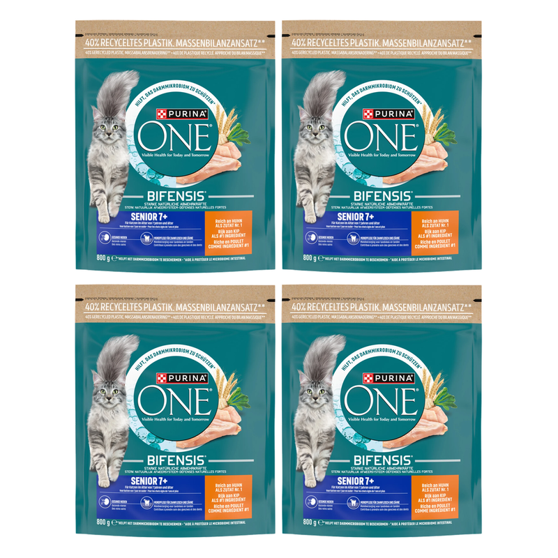 Purina One Nourriture pour chats Senior Formule poulet et céréales complètes 800 g * 4