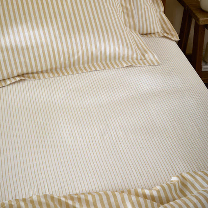Yard Fitted Sheet Hebden Stripe 100% Cotton Honey Yellow Double
