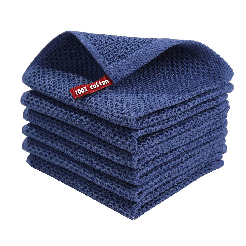 JORDAN&JUDY 6-pack keukenhanddoeken met honingraat, blauw, textuurrijk en duurzaam, 30 x 30 cm