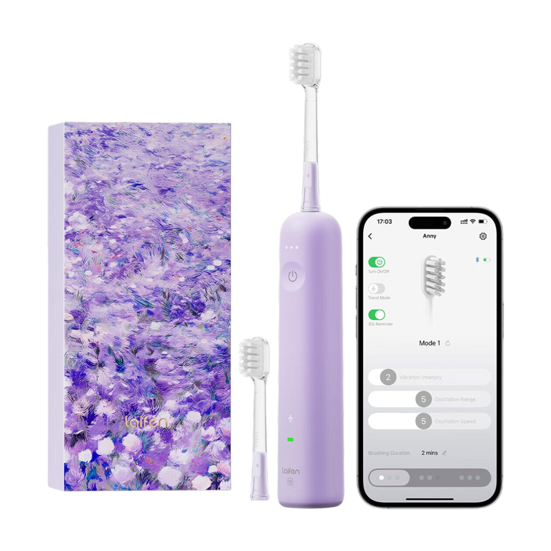 Laifen Wave Special Editie Elektrische Tandenborstel - Nieuwe 2025 Versie met App - Oscillerende & Vibrerende Sonische Technologie voor Volwassenen - 2 Opzetborstels - IP68 Waterdicht - Reisvriendelijk (Misty Lavender)