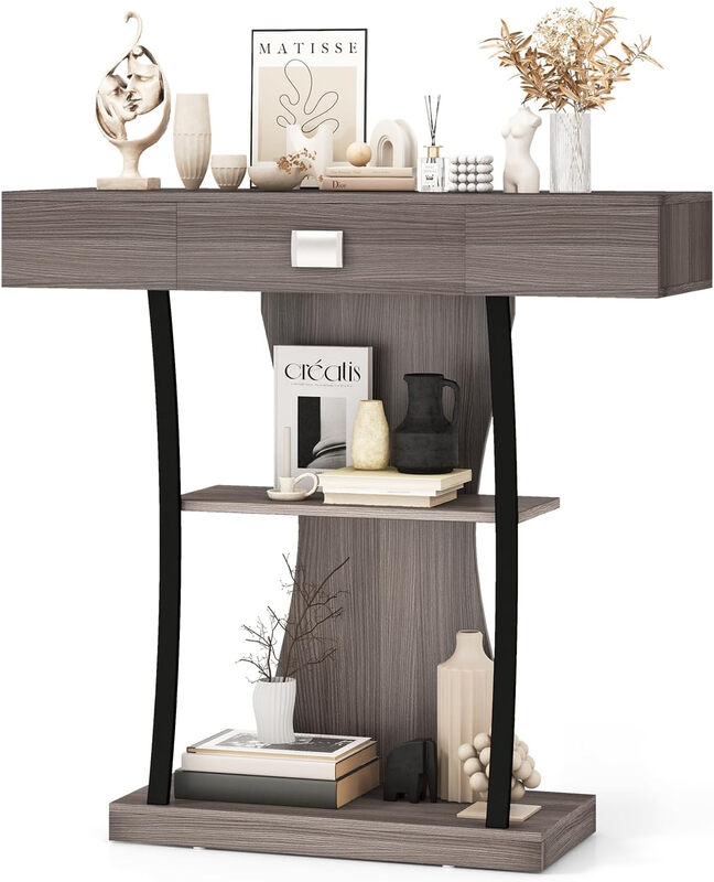 T-Shaped Console Table for Small Space-Grey
