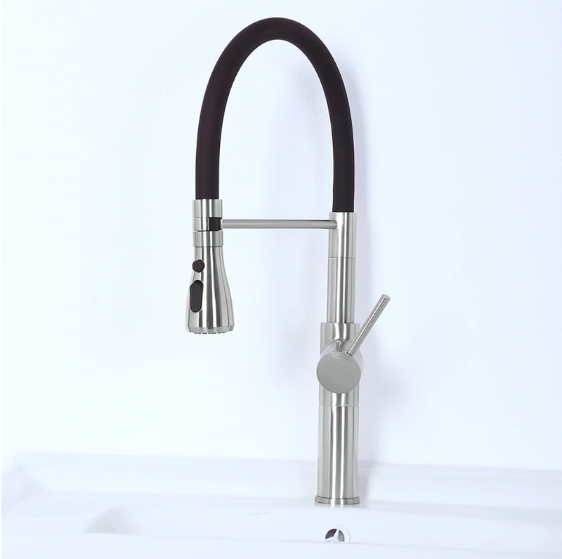 Brass Kitchen Mixer Taps Monobloc Pull Out Spray Tap Brushed Nickel Three Function