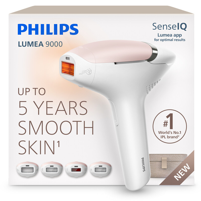 Philips Lumea IPL Haarentfernungsgerät Serie 9000 BRI981/00, SmartPulse Technologie, SenseIQ, SmartSkin Sensor, 4 Aufsätze für Körper Gesicht Bikinizone und Achseln, Lumea IPL App, Bis zu 5 Jahre glatte Haut, Beauty Box