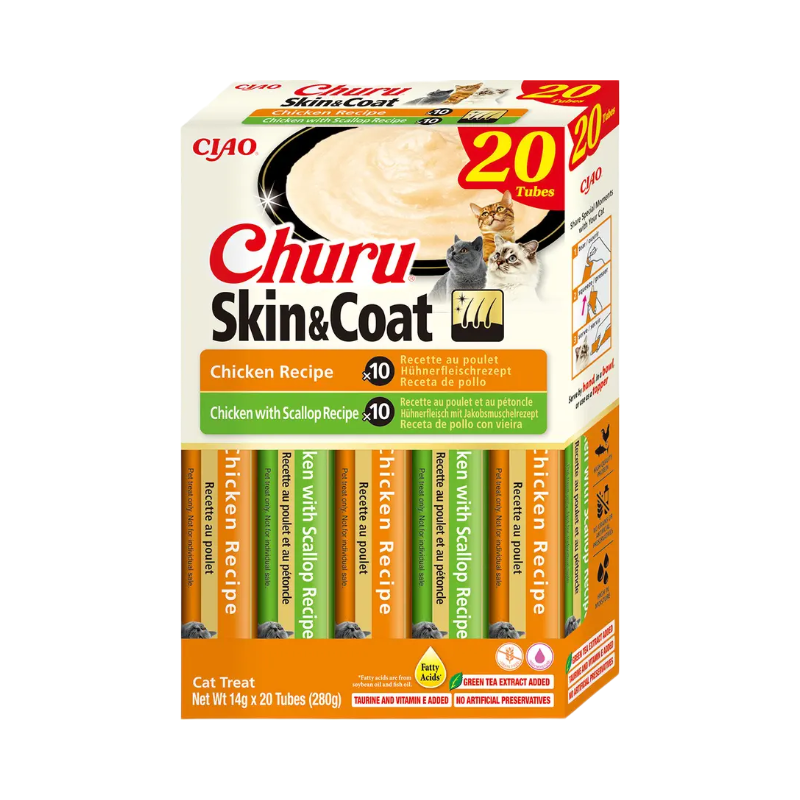 INABA Churu Kat Huid & Vacht Multipack 2 Kip Varianten 20 stuks.