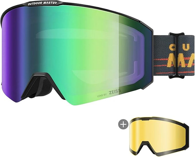 Falcon Zeiss Ski Goggles Set Black Frame Uniform ML Green 18% for Adults