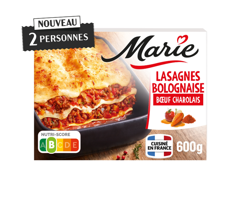 MARIE Plat Préparé Lasagnes Bolognaise Bœuf Charolais 600g