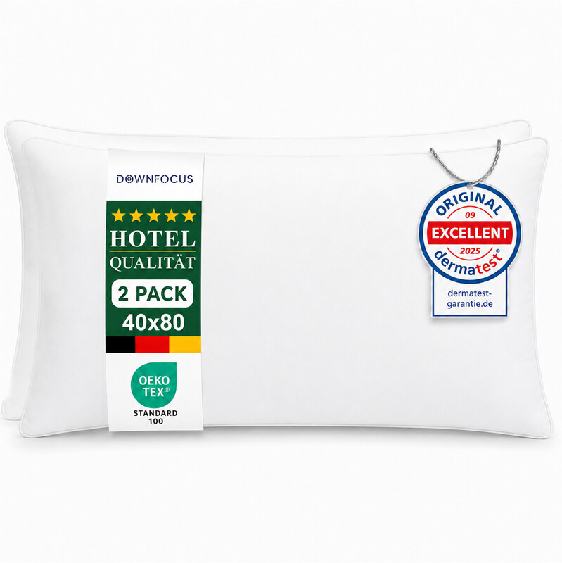 DWONFOCUS Classic Design White 100% Feather Pillows with 100% Cotton Cover,1000g Feather Filling Sleeping Bed Pillows,Standard Soft Pillow Inserts 48x74cm Set of 2, Oeko-Tex Certified, Hypoallergenic,RDS Certified for Animal Welfare