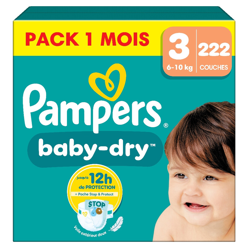 Pampers Baby-Dry Couches - Taille 3 (222 unités) - Pack 1 Mois 2
