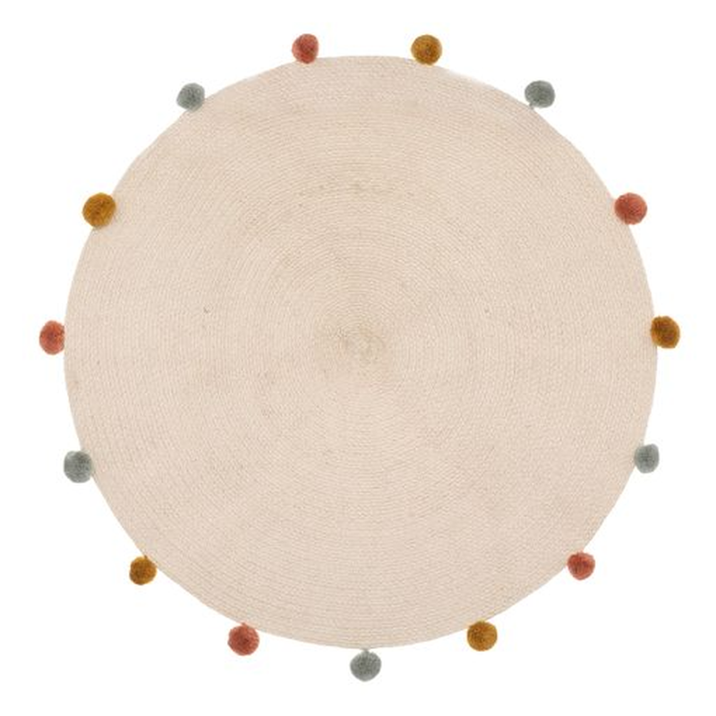 Runder Teppich mit Pompons Schlafzimmerteppich Lässiger Teppich - D 90 cm
