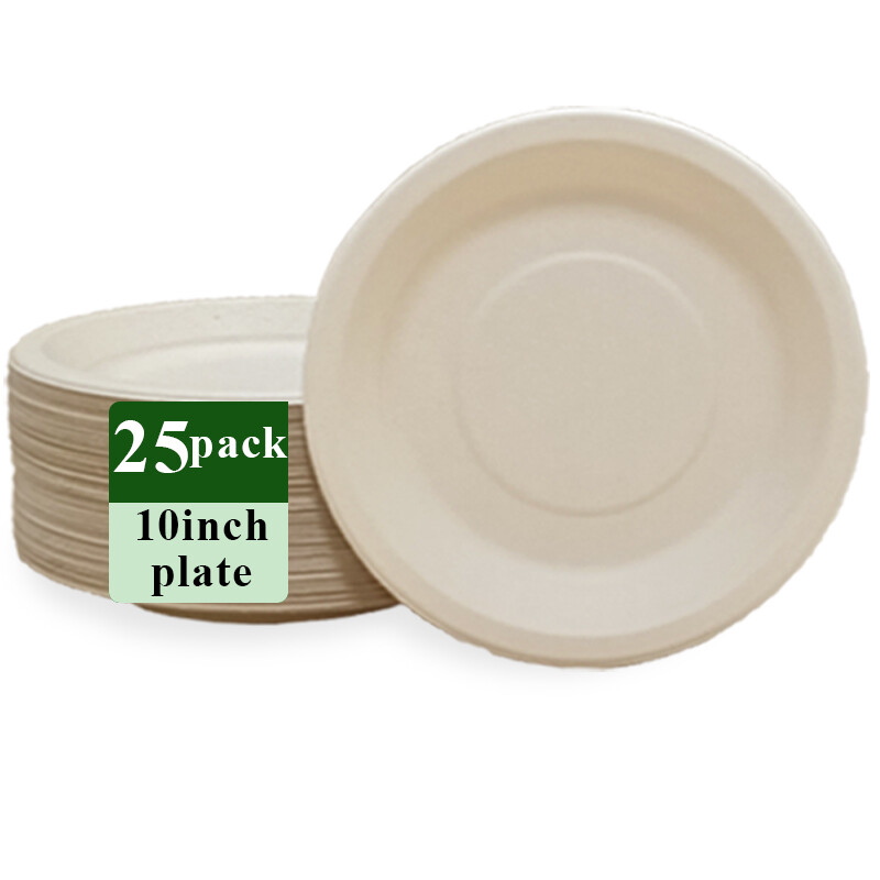 Ruibamboo disposable bamboo fiber plate 10 inches 25pack