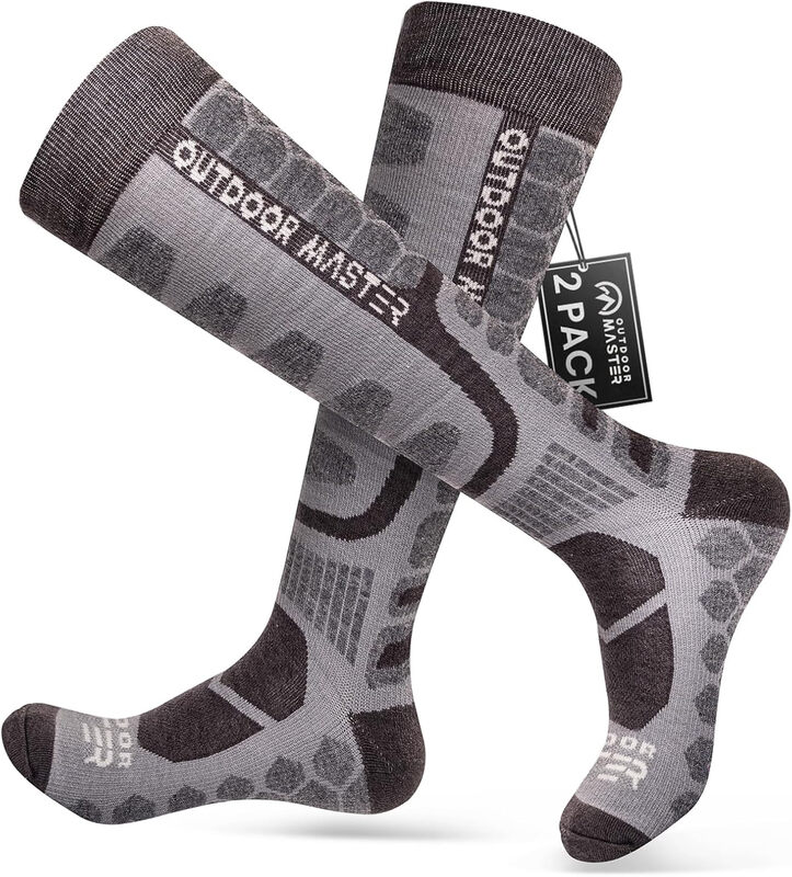 2 Pairs Compression Merino Wool Ski Socks Deep Grey M