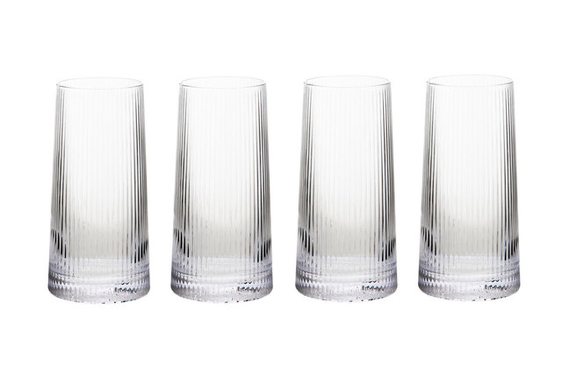 Set of Four Ribbed Hi Ball Glasses