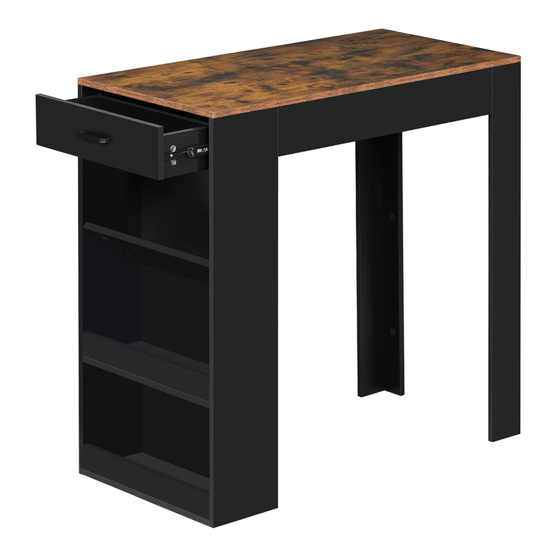 Woltu Bartisch Bistrotisch, mit 1 Schublade 3 Regalen, mit Weinregal, Küchentisch für Bar Küche Wohnzimmer Esszimmer, 100 × 100 × 50 cm, Rustikal Braun