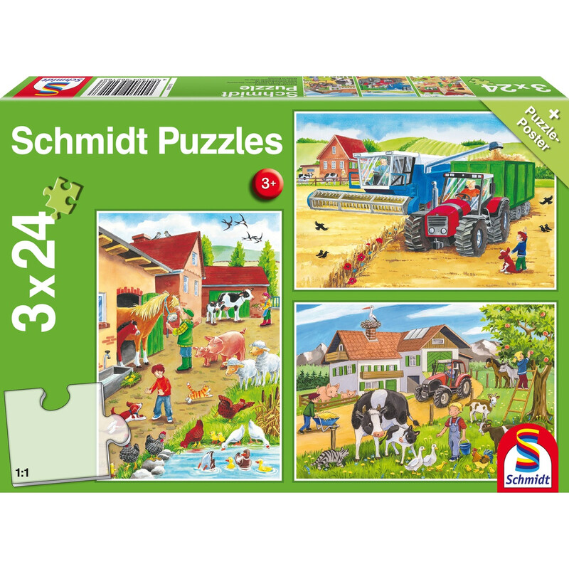 Schmidt® Spiele 56216 Kinderpuzzle Auf dem Bauernhof 3x24 Teile ab 3 Jahre