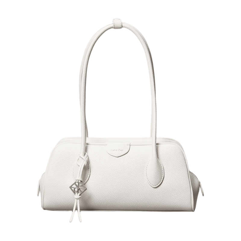 Calvin Klein Emblem Logo Pebble Shoulder Bag - White Alyssum