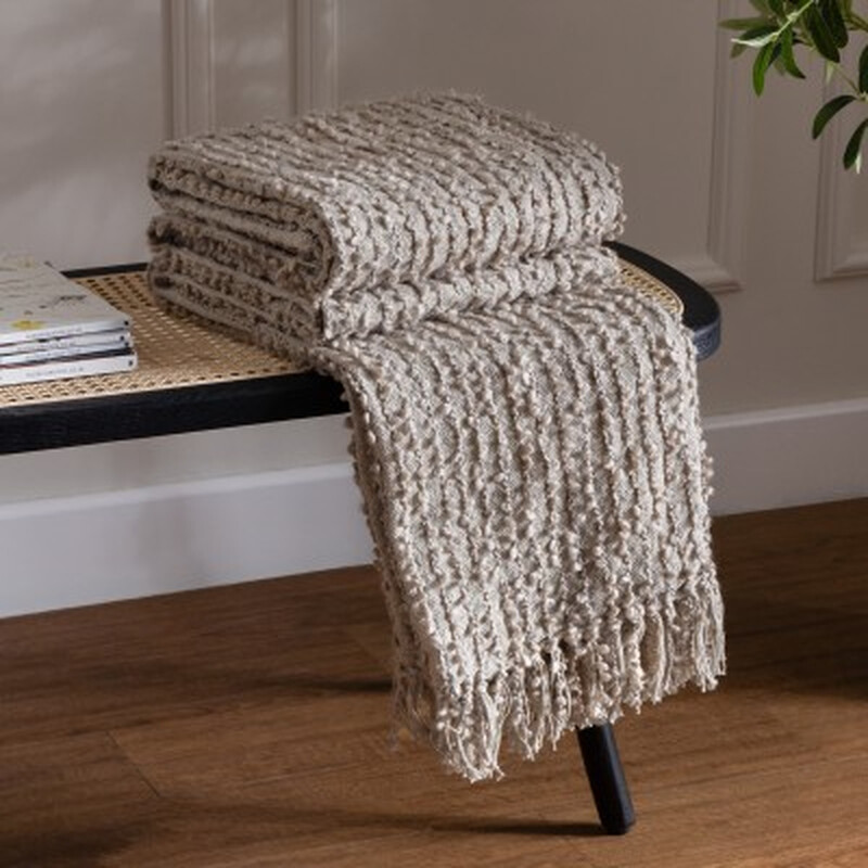 Hoem Throw Blanket: Arvo Boucle Feather Design, 130x180cm Soft Cozy Decorative Throw for Sofa or Bed
