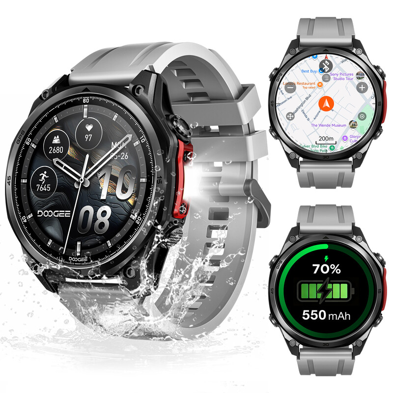 DOOGEE ANYWISE W1 Pro GPS Smartwatch, 1,43" AMOLED, Dual-Band L1+L5 GPS, Offline-Karten, 178 Sportmodi, 5 ATM, Schwarz