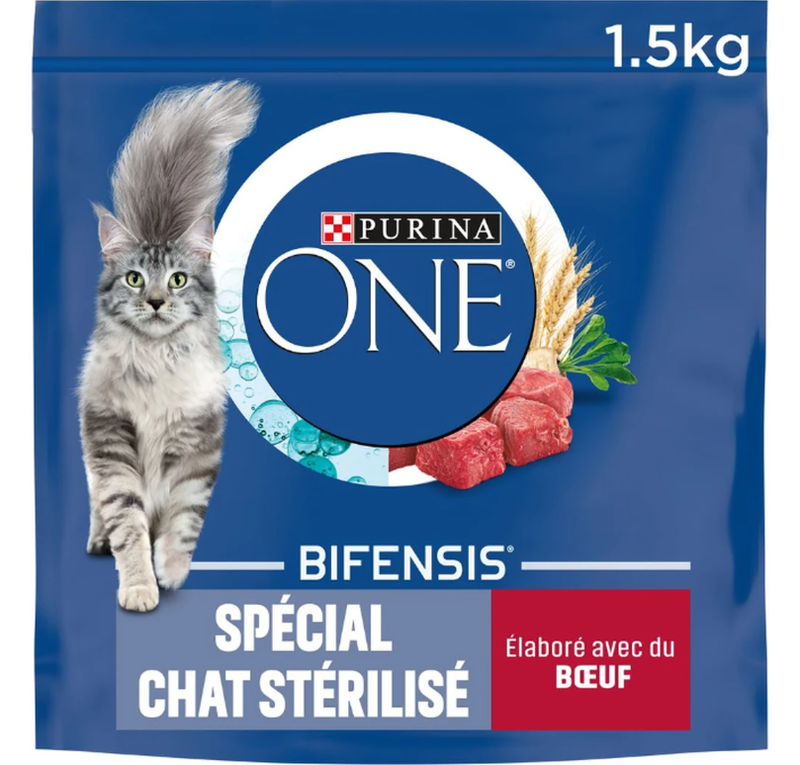 Purina one croquettes chat stérilisé au boeuf et blé 1 5kg