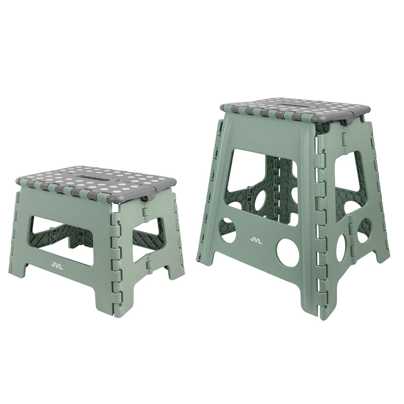 JVL Folding Step Stool Set, Small & Large, Green