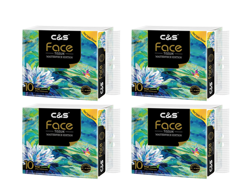 Facial Tissues Stock-Up Bundle: C&S Facial Tissues (Face Oil Painting Small), 4-Ply, 800 Sheets (20 Sheets x 40 Packs), Oil Painting Edition, Skin-Friendly, Durable