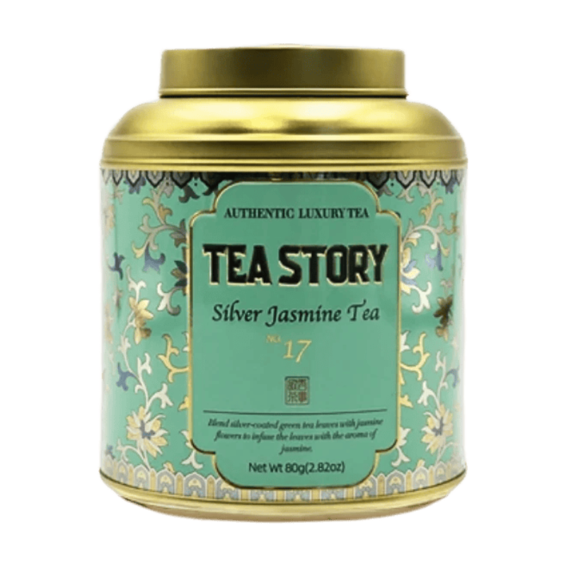 Tea Story Silver Jasmine Tea [Stress Relief] Premium Scented Green Tea, Night Blooming Flowers Loose Leaf 80G