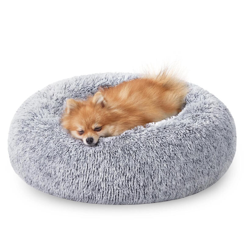 Fluffy Dog Bed, Cat Bed, Doughnut Cushion, 60x60x20cm, Grey