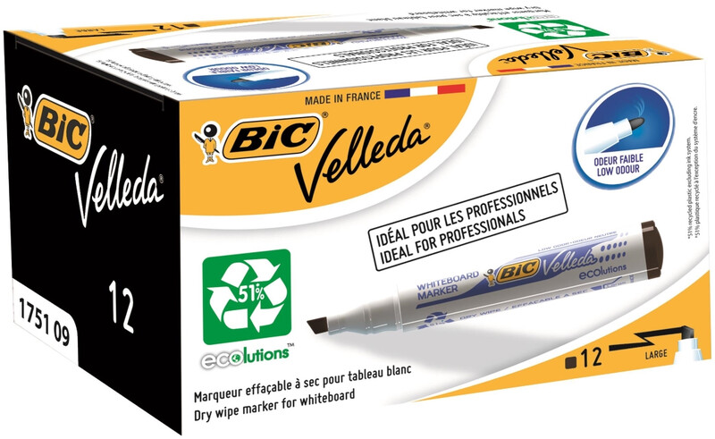 Velleda 1751 Whiteboard Marker Black， Pack of 12