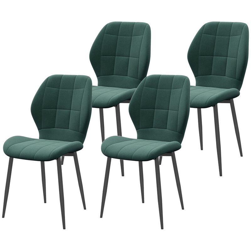 Homcom Dining Chairs Check Soft Touch Fabric Green 4pcs
