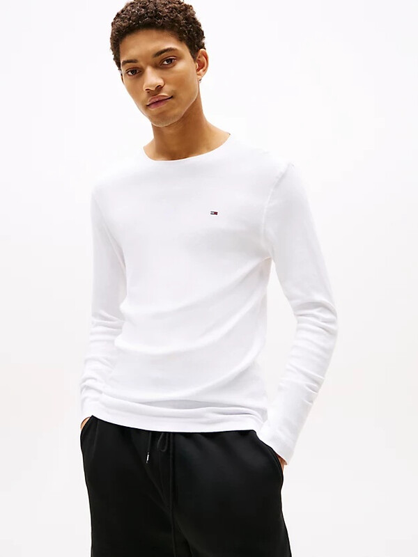 Tommy Hilfiger TJM Original geribd longsleeve T-shirt - heren - Classic White - XS