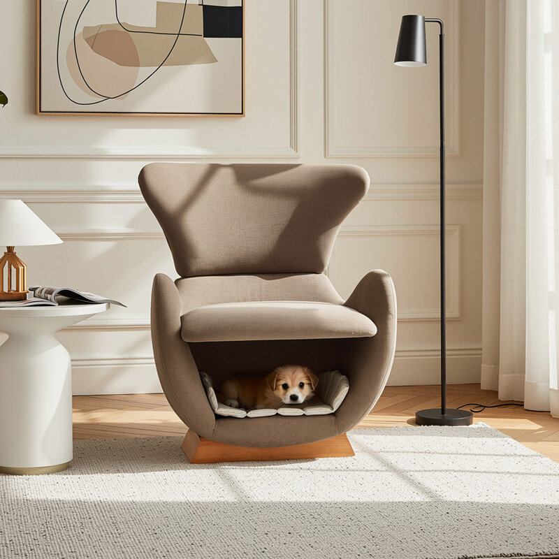 URBAN MEUBLE Designer Loungesessel — "Whale Shark" Design, Kaffeebrauner Stoff, 66 x 69 x 76 cm, Menschen- & Haustier-Sofa, Mensch- & …