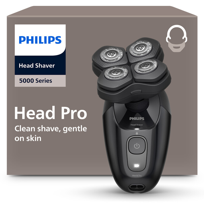Philips Series 5000 HS5980/15 Rasoir crâne - tête flexible 360°, lames ComfortCut, capteur PowerAdapt, Wet & Dry, récupération des cheveux - Noir