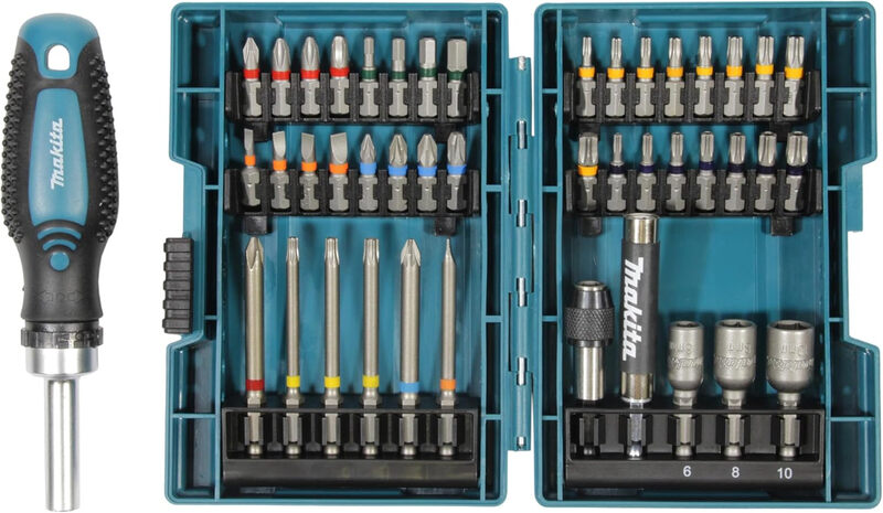 Makita E-25096 44-teiliges Bitset mit Ratschengriff, Chrom-Molybdän-Stahl, Quadratischer Antrieb