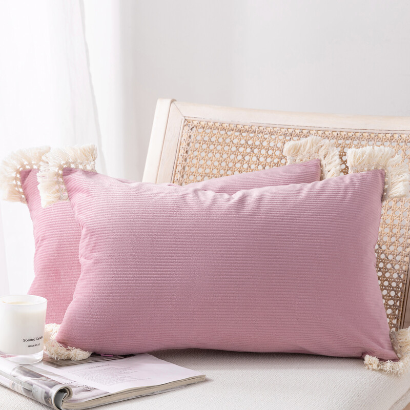 Pack of 2 Corduroy Soft Pillow Covers Decorative Striped Velvet Throw Pillows with Co