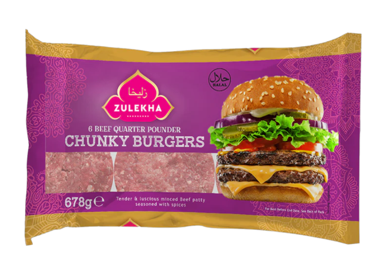 Zulekha 6 Beef Quarter Pounders Burgers 678g