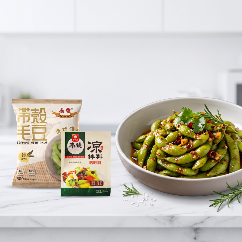 【BBQ】BBQ side dish mixed edamame: Honor Edamame with Skin 500g, Nan De Seasoning for Cold Dishes 130g