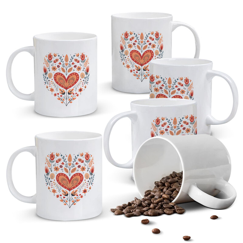 1pc Floral Heart Mug, 11oz White Ceramic Cup with Multicolor Flower Design Featuring
