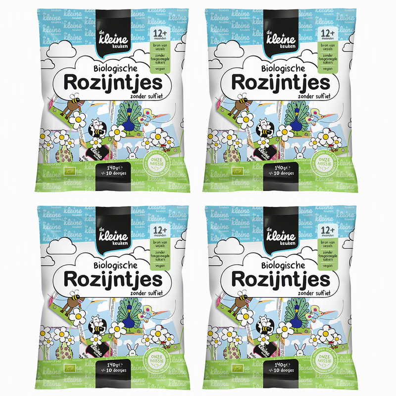 de kleine keuken Raisins secs biologiques 12M+ 140 g * 4