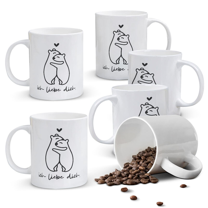 1pc Ich Liebe Dich Mug, 11oz German Love Note Ceramic Cup with Two Hugging Bears, Rom